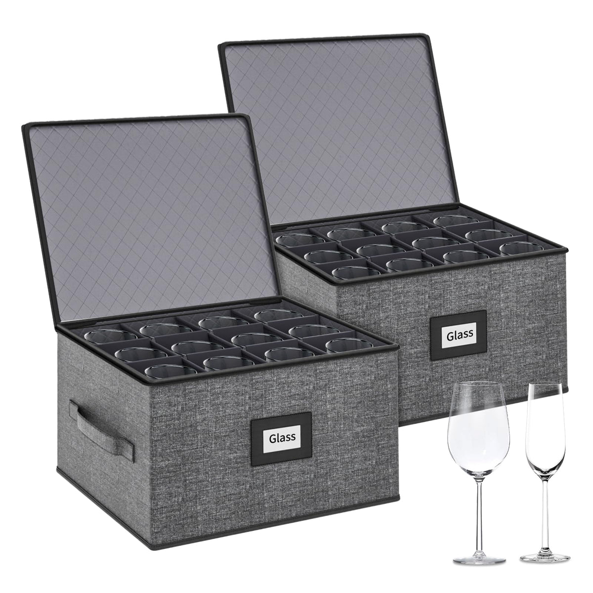 2 Pack Wine Glass Storage Box with Dividers (2 Count)