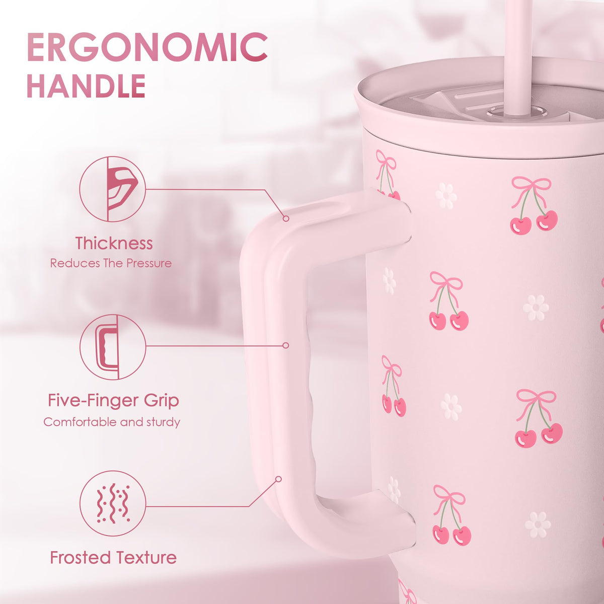 Cherry 40oz Slider Tumbler with Handle and Straw