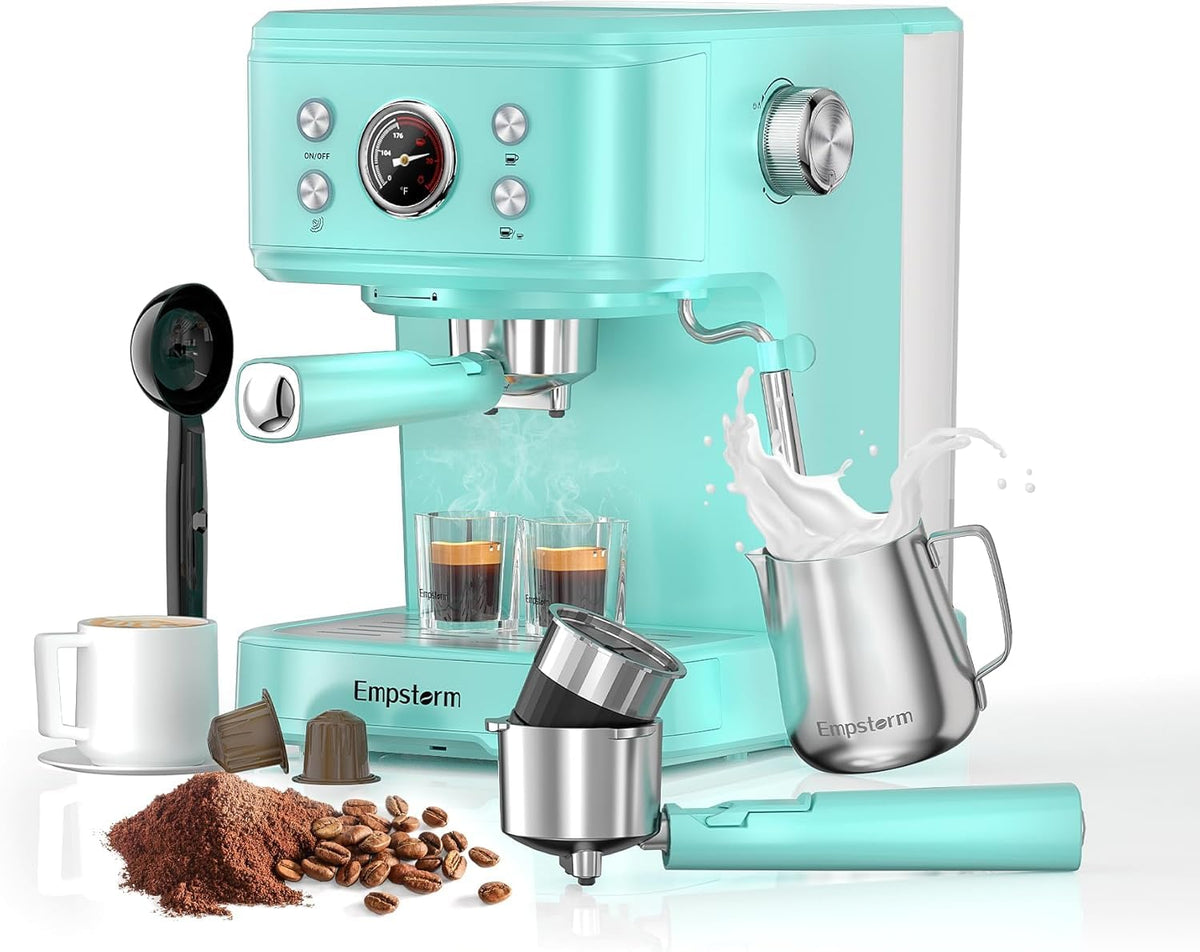 EM 04E 20Bar Espresso Machine with Milk Frother Steam 1100W TBlue