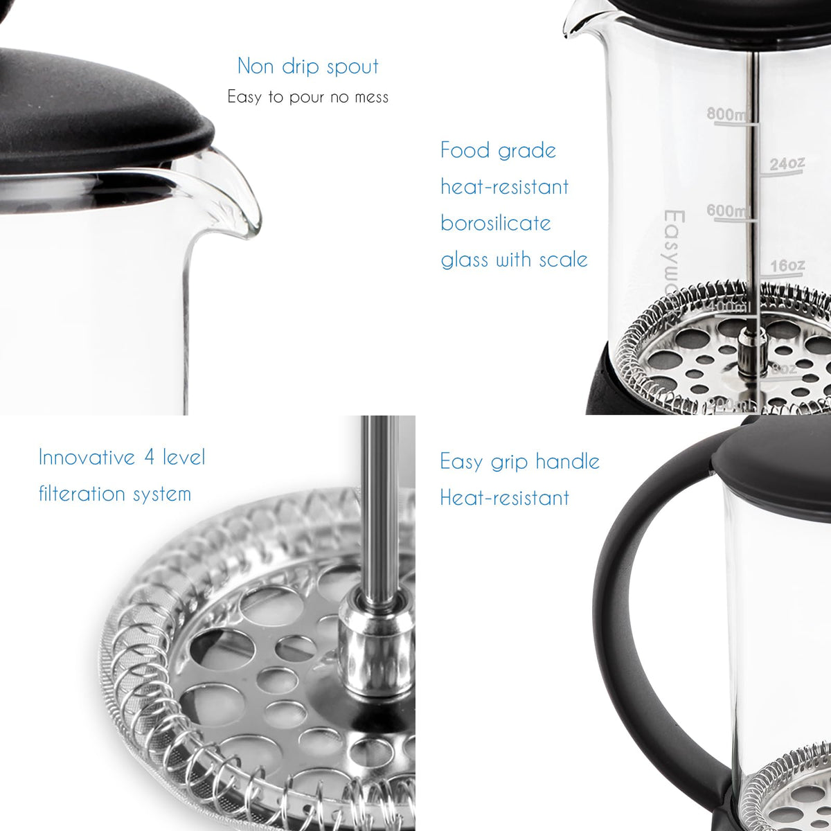 Eclipse French Press 27 oz Coffee Tea Maker with Borosilicate Glass