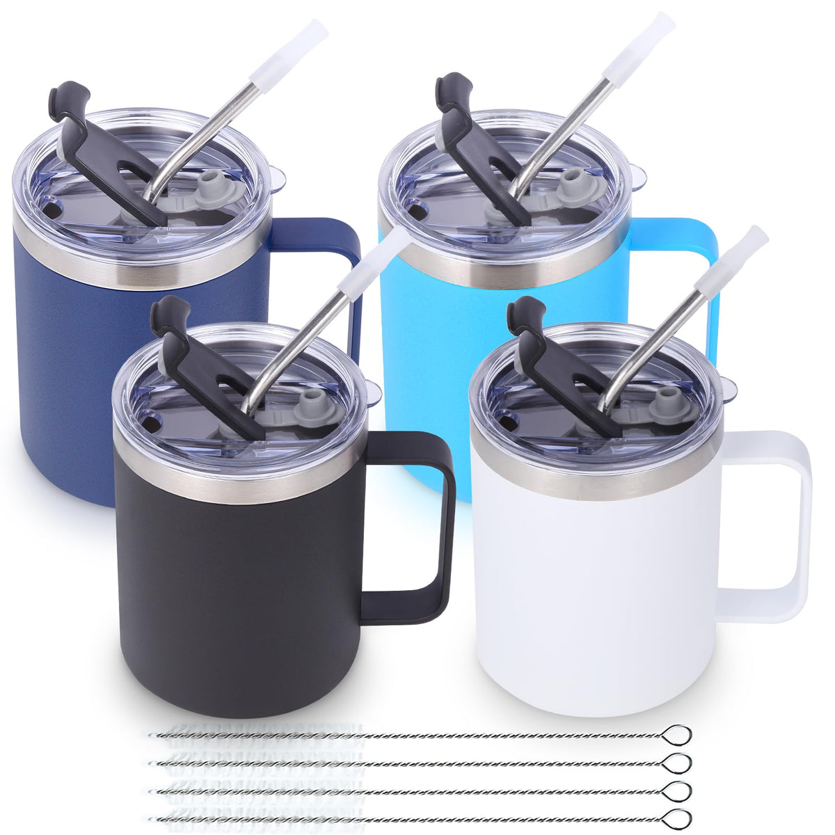 12oz Insulated Leakproof Coffee Mug with Sliding & Straw Lid Bulk 4 Pack (4 Count)