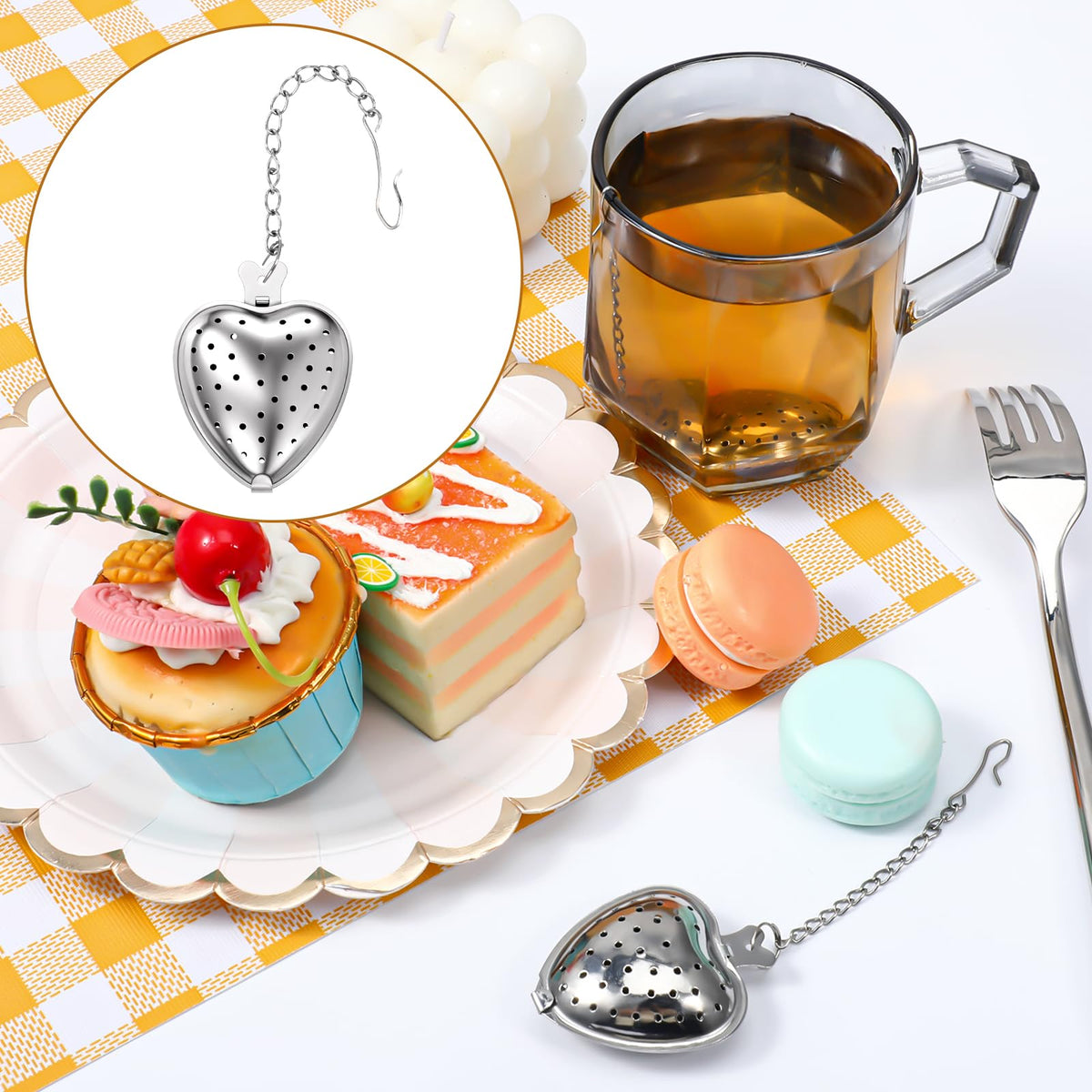 50 Pcs Tea Strainer Stainless Steel Ball Infuser Mesh Heart Shaped Tea Strainer Loose Leaf Steeper Interval Diffuser with Extended Chain Hook Tea Filters for Seasonings Cup Bottle (50 Count)