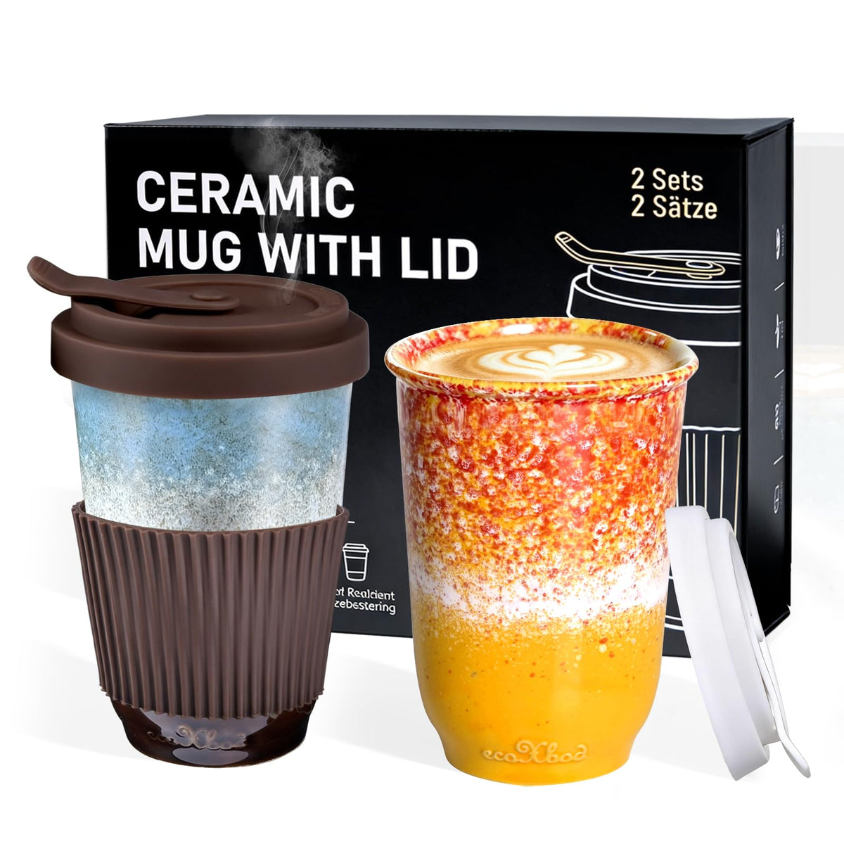 13oz Ceramic Travel Coffee Mug Set (2 Count)