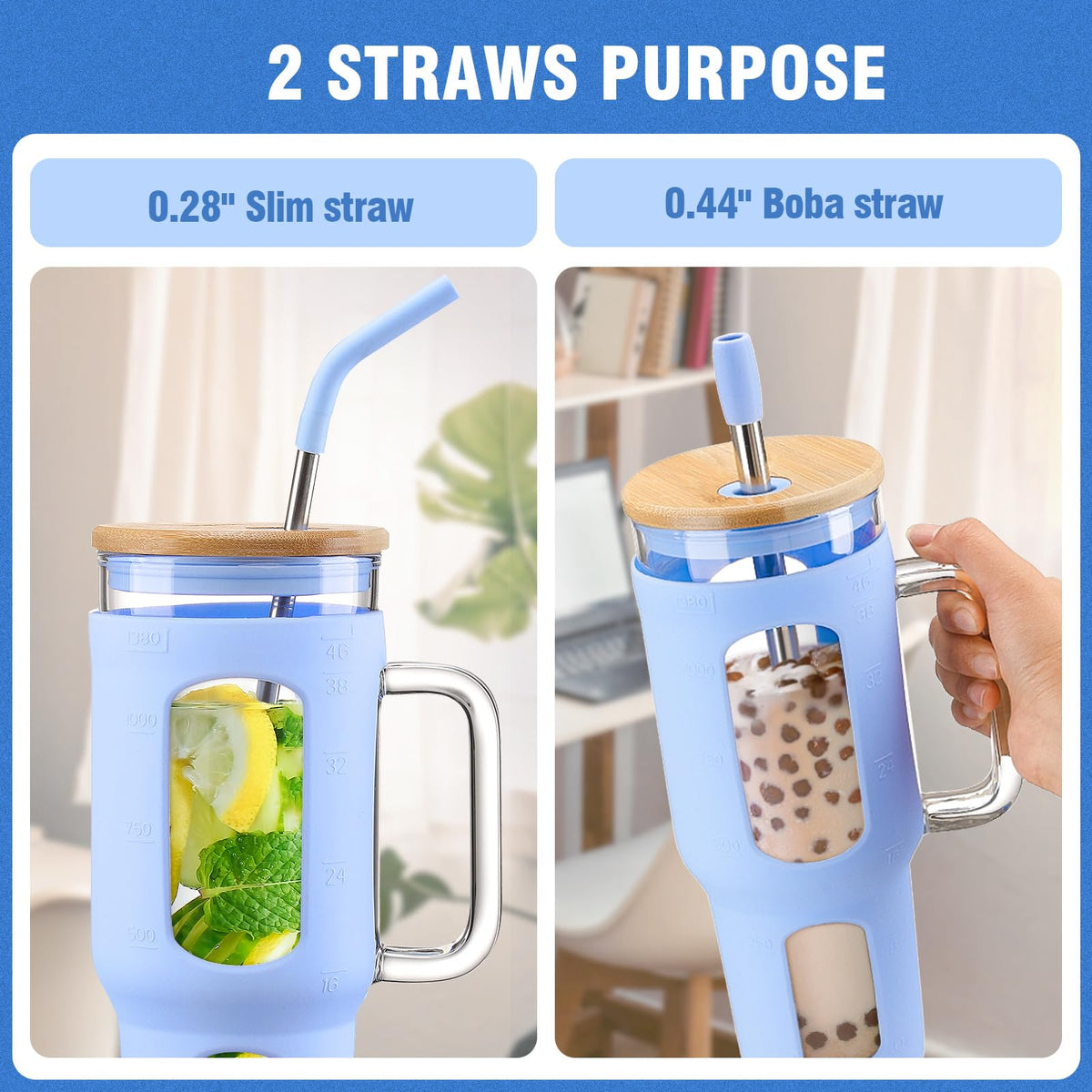 Glass Tumbler with Lid and Straw