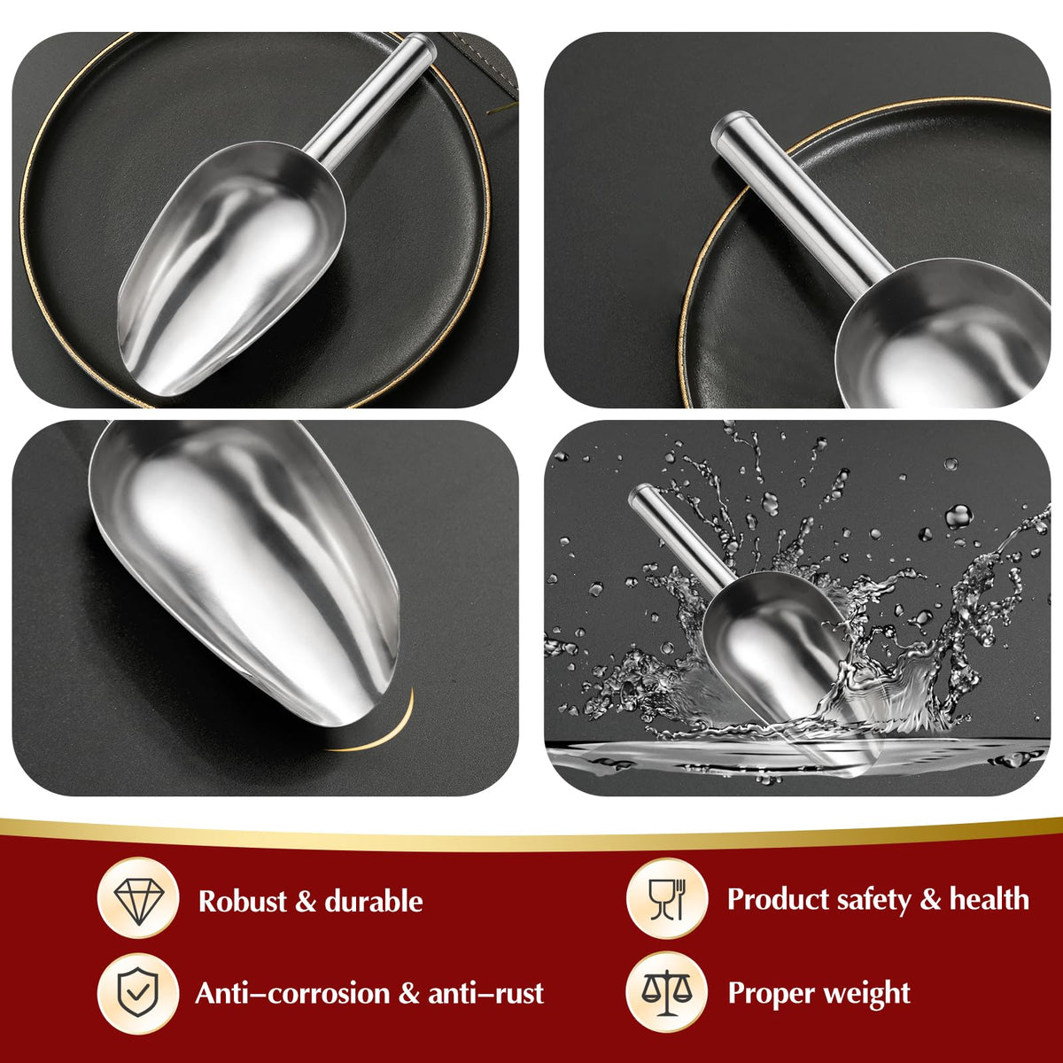 8 Pack 6 Ounce Stainless Steel Ice Scoop Small Metal Candy Scoop Mini Ice Cube Scoop Little Sugar Cream Scoo p for Home Kitchen Food Jars Protein Powders (8 Count)