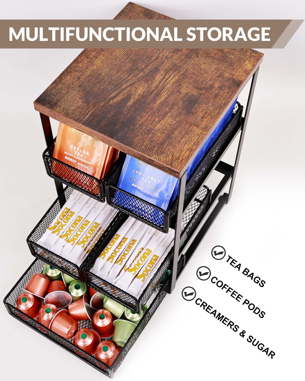 Tea Bag Organizer with 5 Drawers