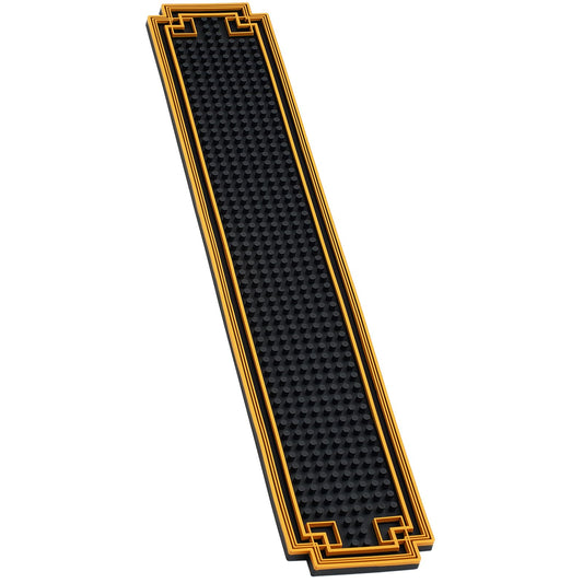 1 Pcs Bar Mat 24 x 4 Inch Non Slip Rubber Mat with Gold Border Durable Stylish Spill Cocktail Service Coffee Mats for Restaurants Barbershop Clippers Bartending