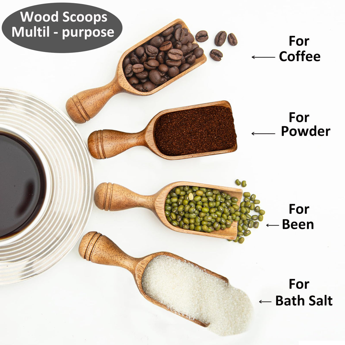 Wooden Scoops for Canisters 3PCS Wooden Scoop for Jars Acacia 4.5″ Mini Scoop for Ground Coffee bath Scooper salt Laundry Scoop Measuring Spoon Shovel (3 Count)
