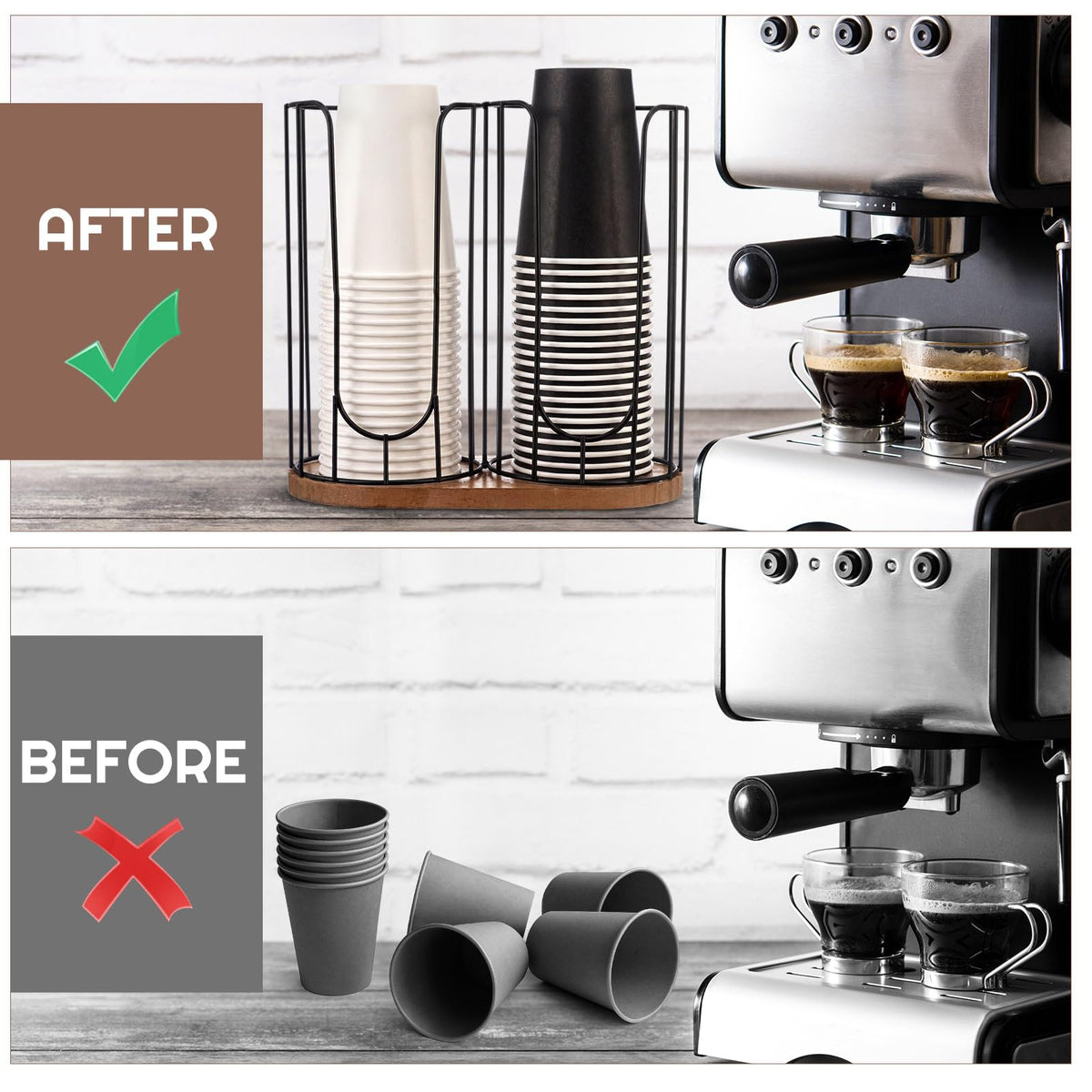 18oz Adjustable Coffee Cup Dispenser with Wooden Base