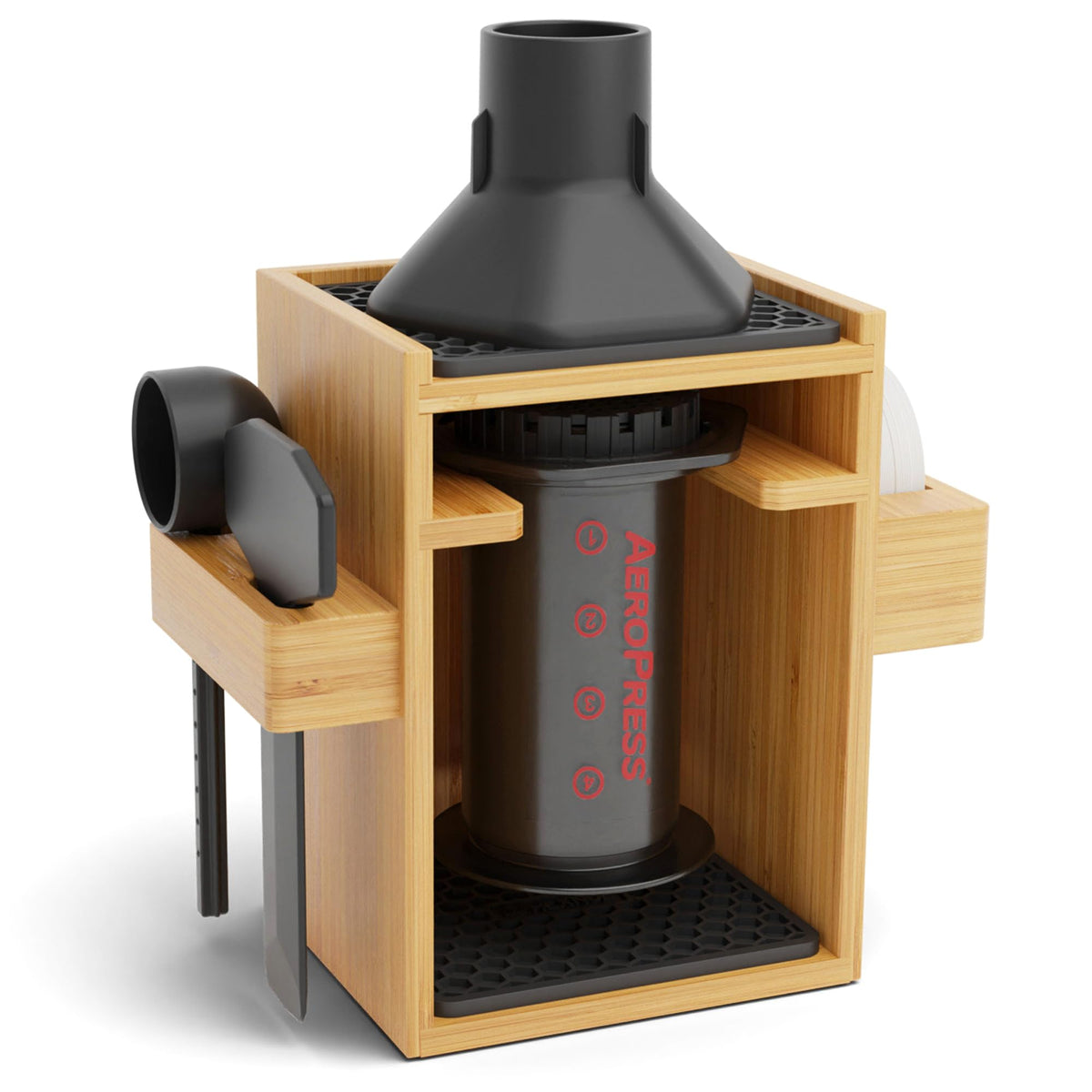 Organizer Stand for AeroPress Bamboo Coffee Caddy Compact Black