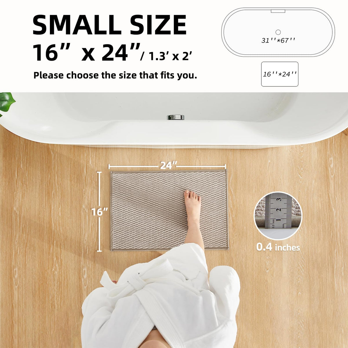 Bathroom Rugs Non Slip Washable (2.6667 Sq Ft)