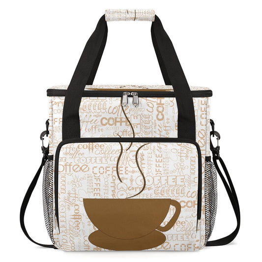Coffee Cup Coffee Maker Carring Bag Coffee Texts Travel Carrying Storage Tote Bag Compatible with Keurig K
