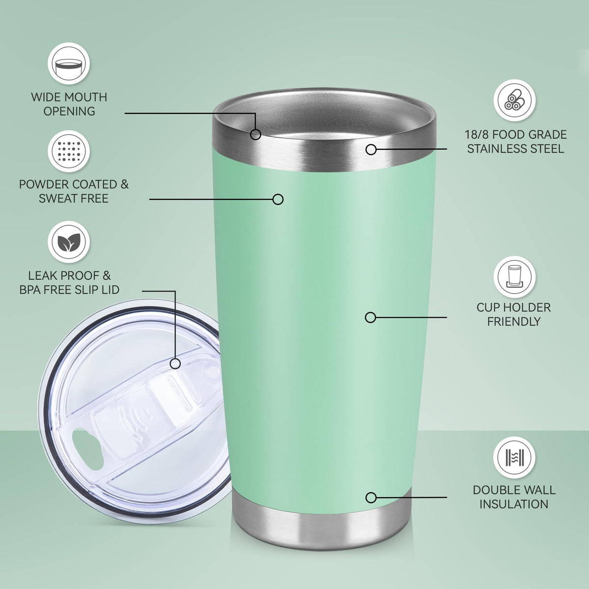 20 oz Tumbler Stainless Steel Tumblers Bulk with Lid Double Wall Insulated Coffee Tumbler Cups for Hot & Cold Drinks Powder Coated Travel Coffee Tumbler Mug Metal (6 Count)