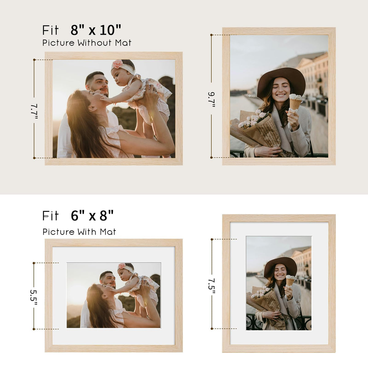 8x10 Solid Oak Wood Picture Frames (3 Count)
