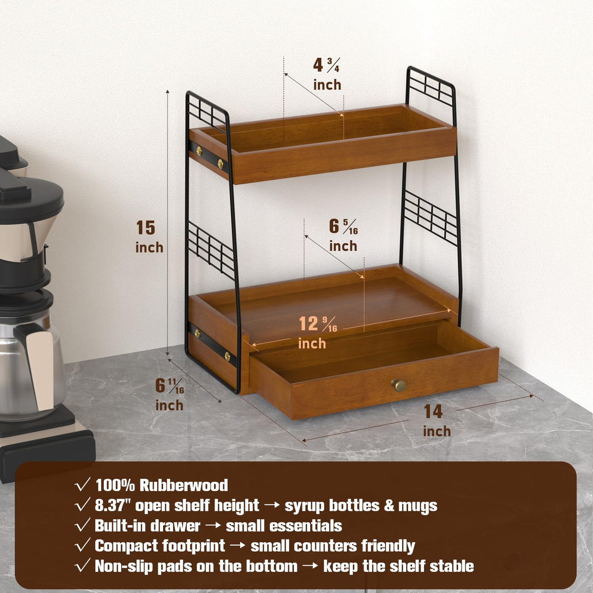 Coffee Bar Station Organizer with Drawer