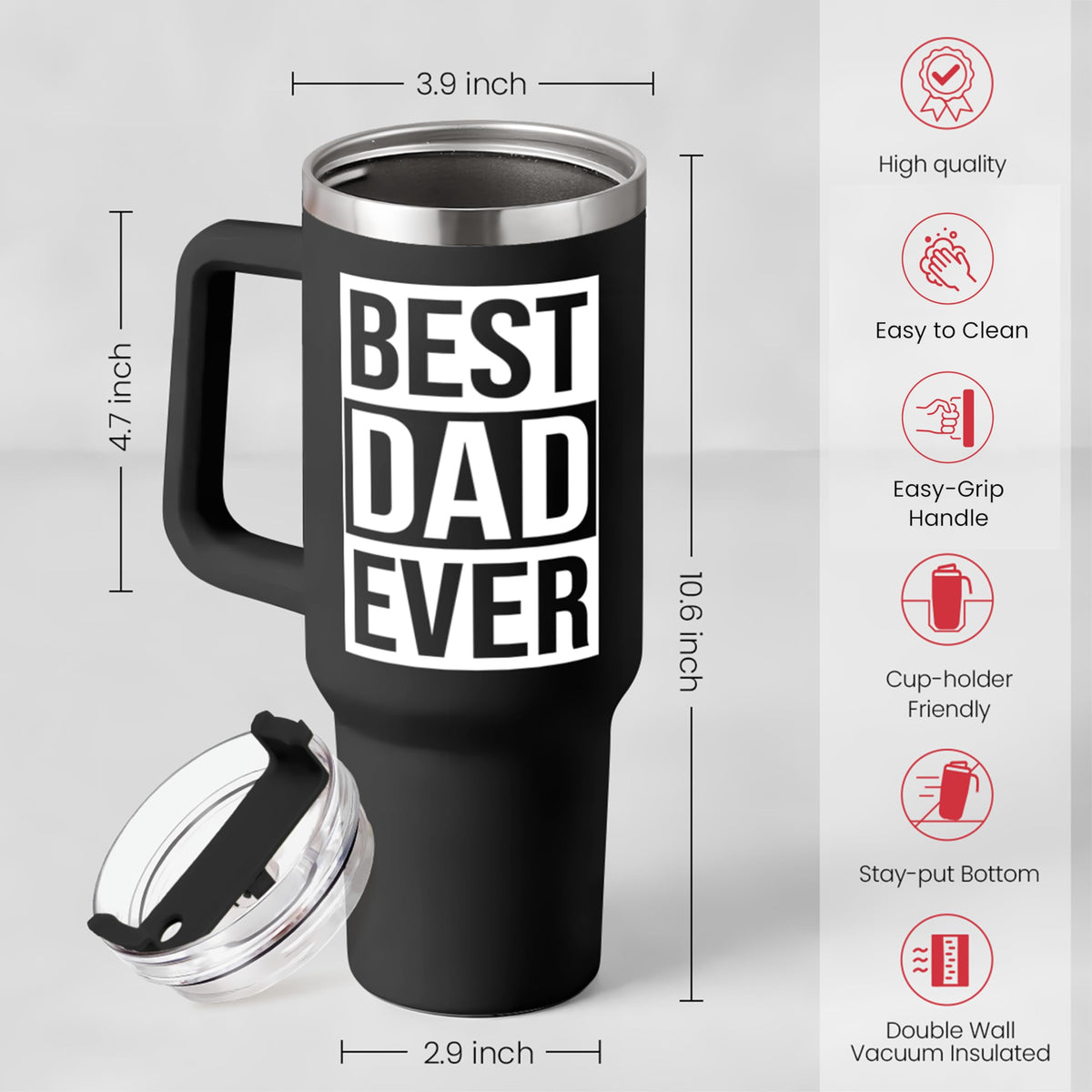 Best Dad Ever Tumbler with Handle 40oz Stainless Steel Insulated Coffee Cup