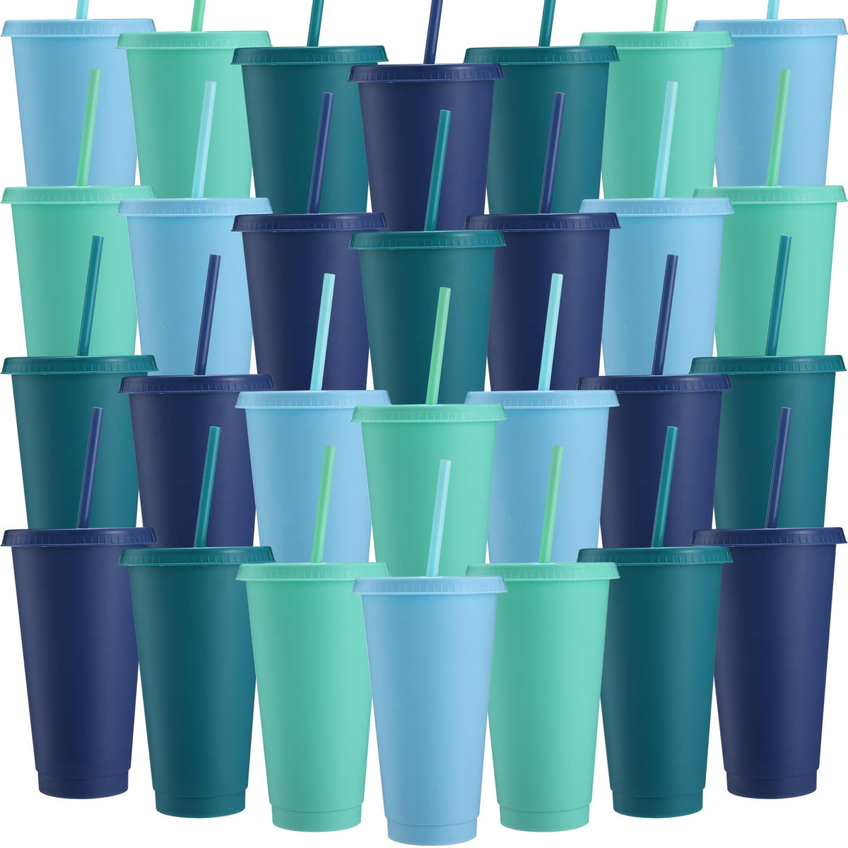 30 Pack Plastic Cups with Lids Straws (30 Count)