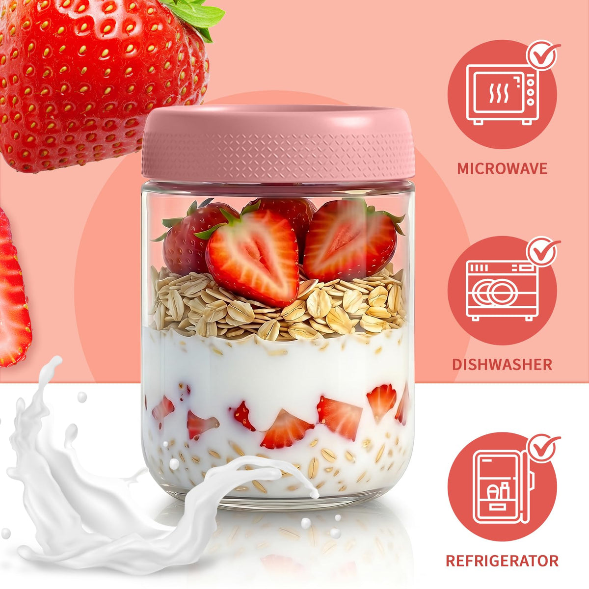 16 oz Overnight Oats Containers with Lids (6 Count)