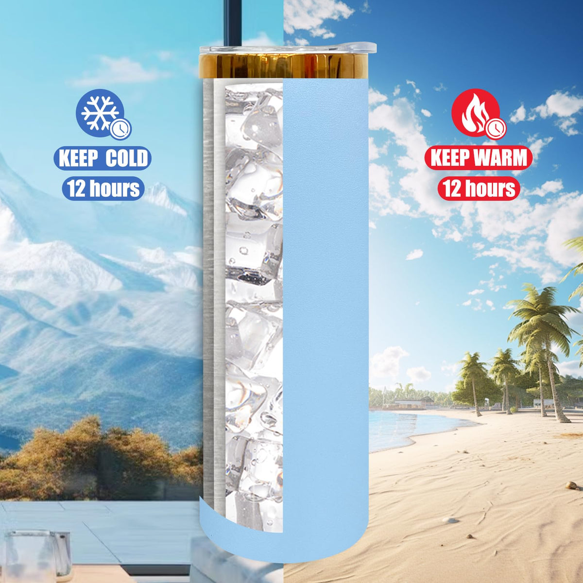 20 oz Skinny Tumblers Bulk With Lid and Straw Sky Blue (8 Count)