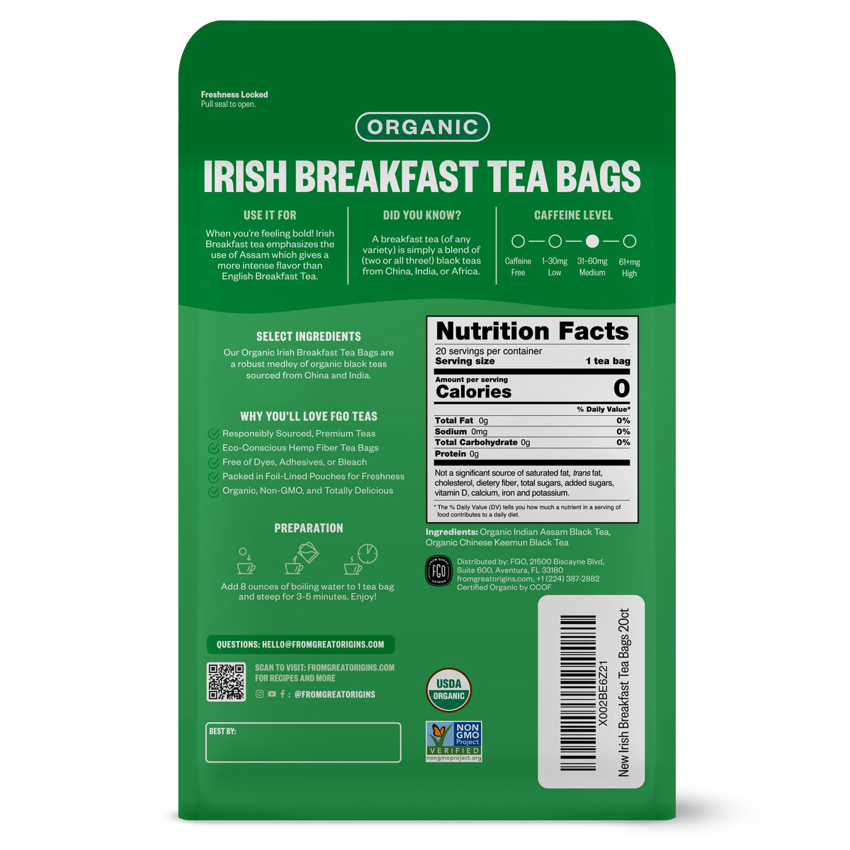 Organic Irish Breakfast Tea (20 Count)