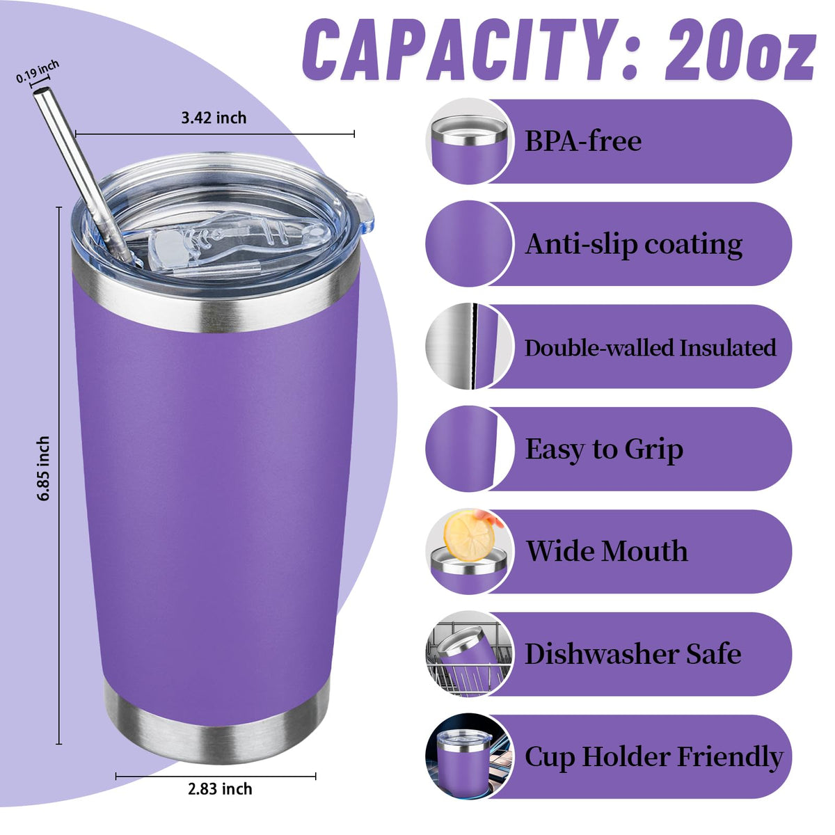 20 oz Tumbler with Lids and Straws (4 Count)