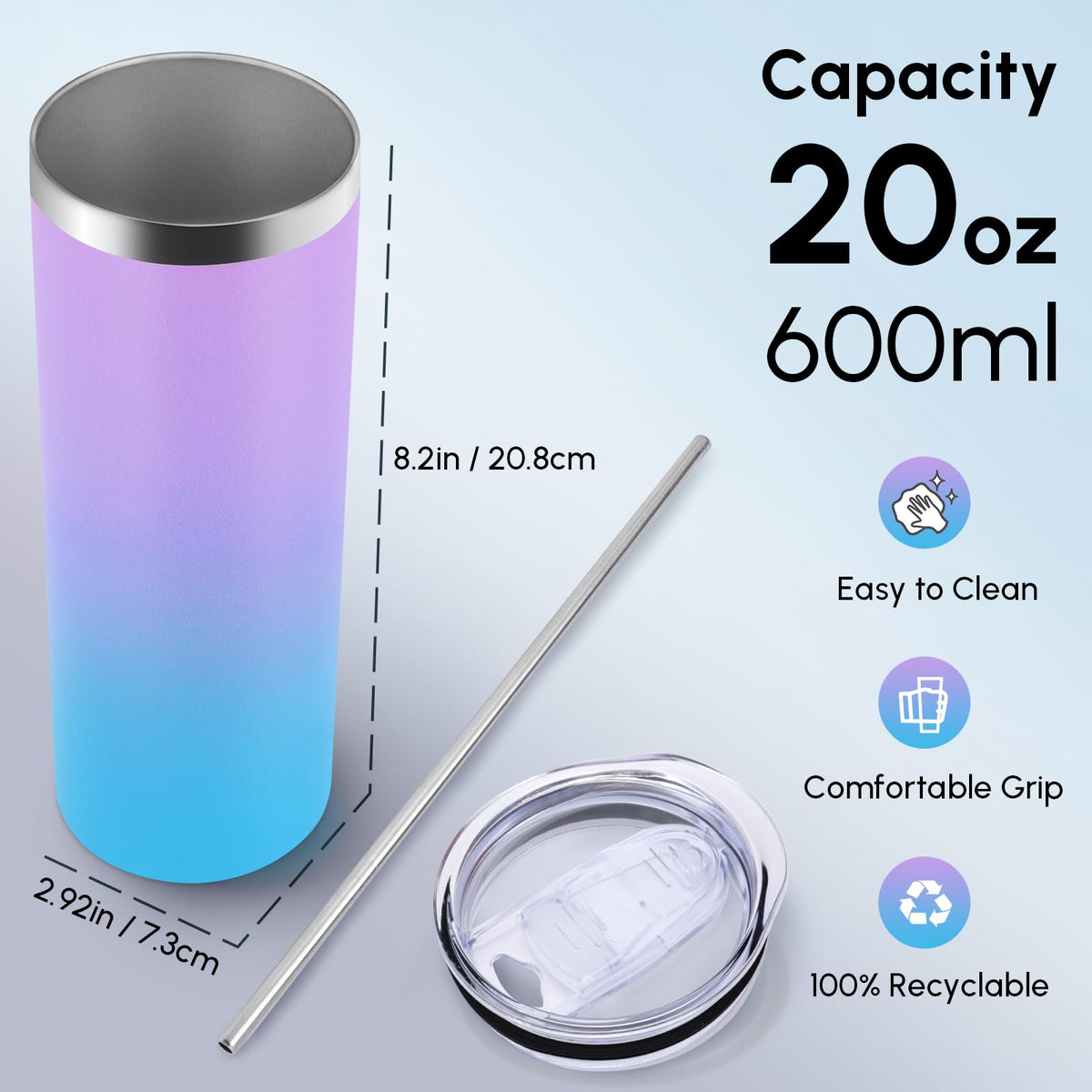 4 Pack Skinny Tumblers with Lid and Straw