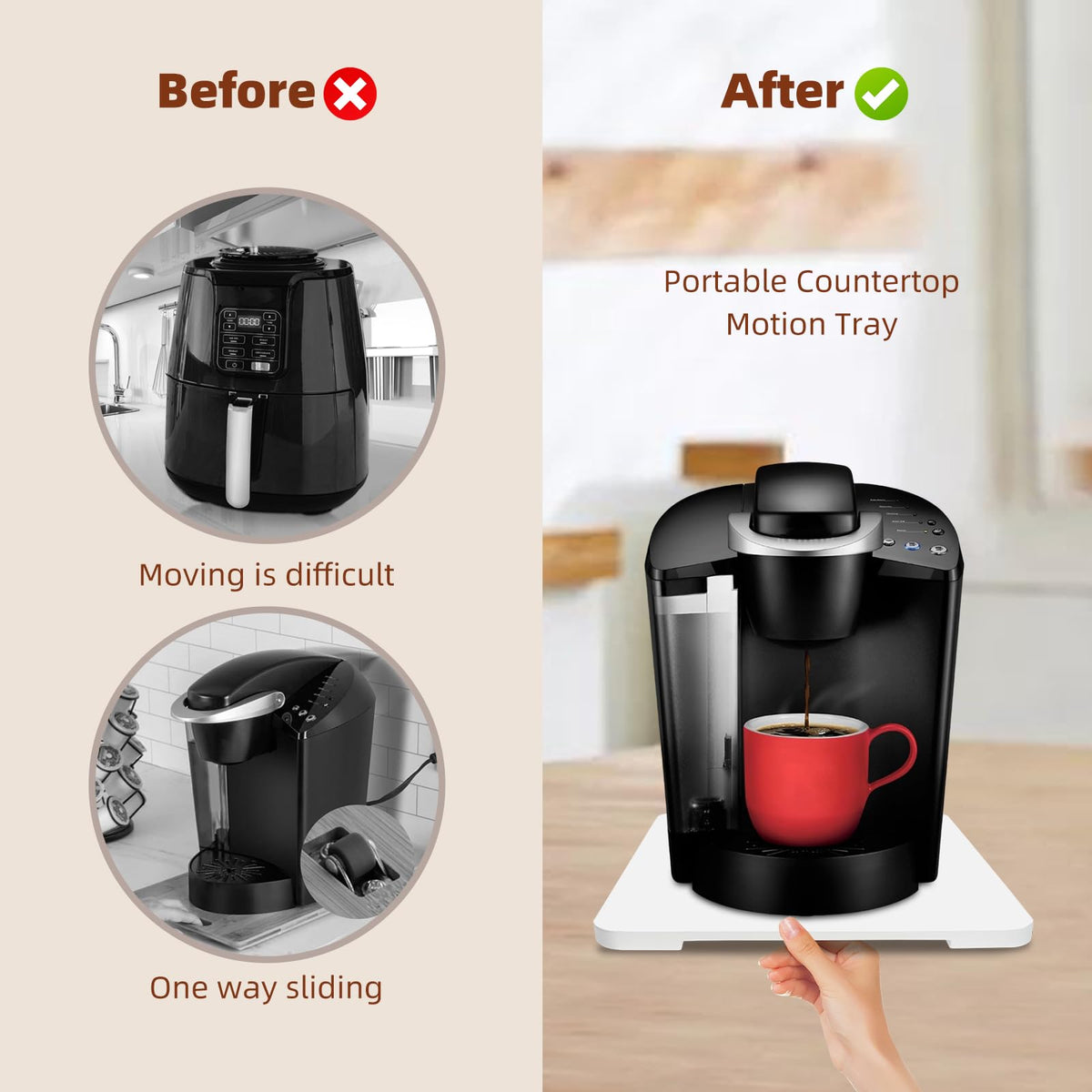360°Rolling Tray Bamboo Kitchen Appliance Slider for Coffee Maker Pot