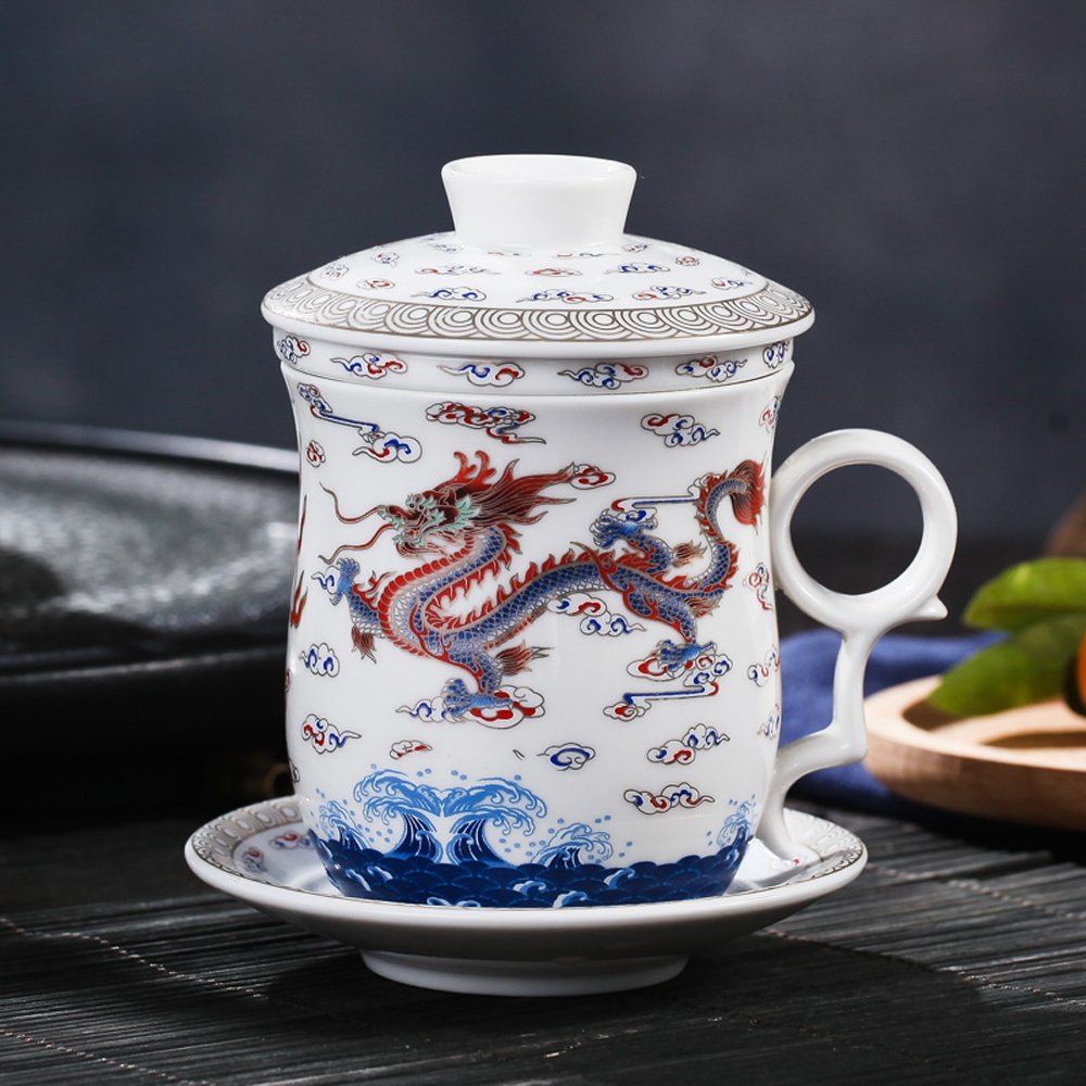 PLESIU Tea Talent Porcelain Tea Cup with Infuser Lid and Saucer Sets