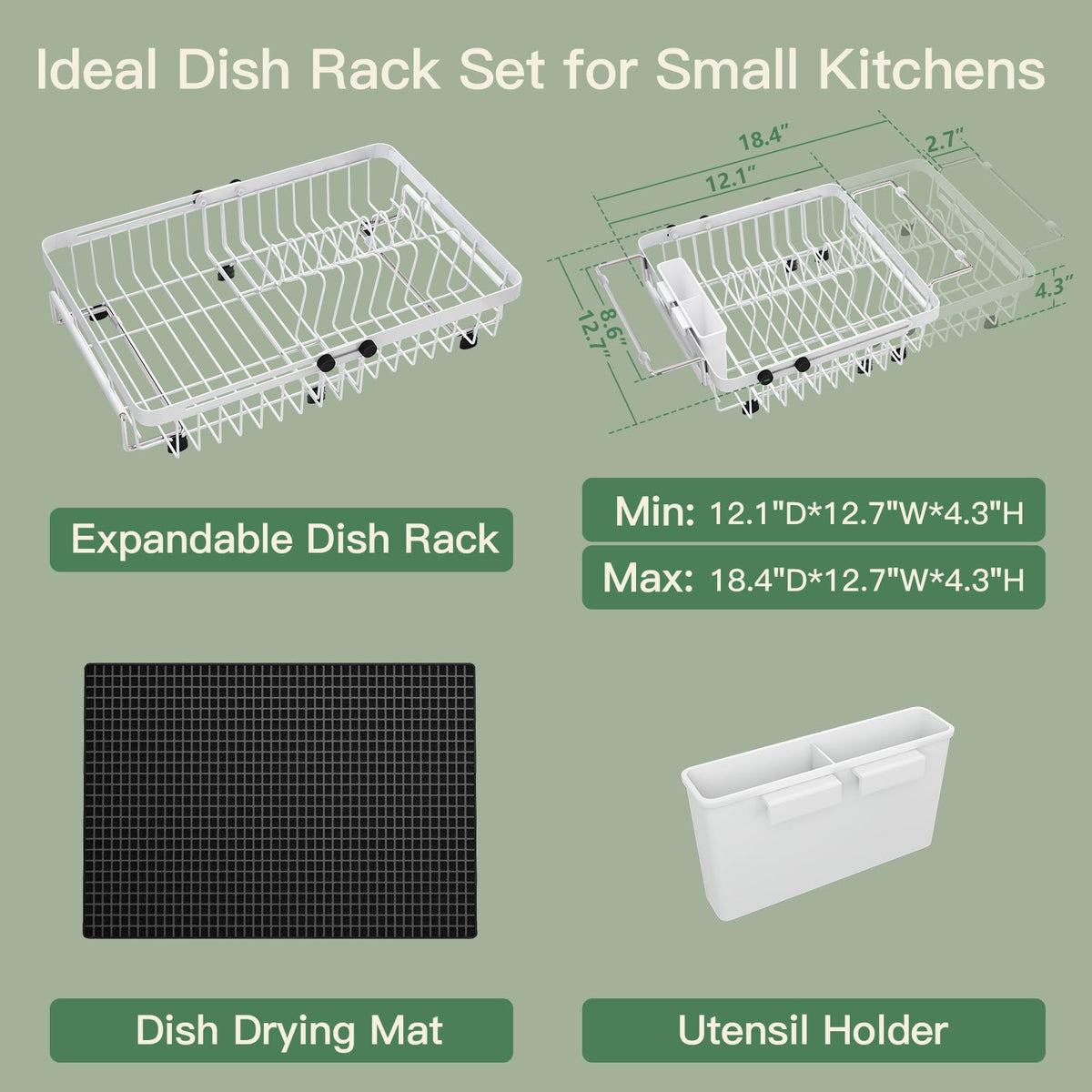 White Dish Drying Rack Over The Sink with Utensil Holder