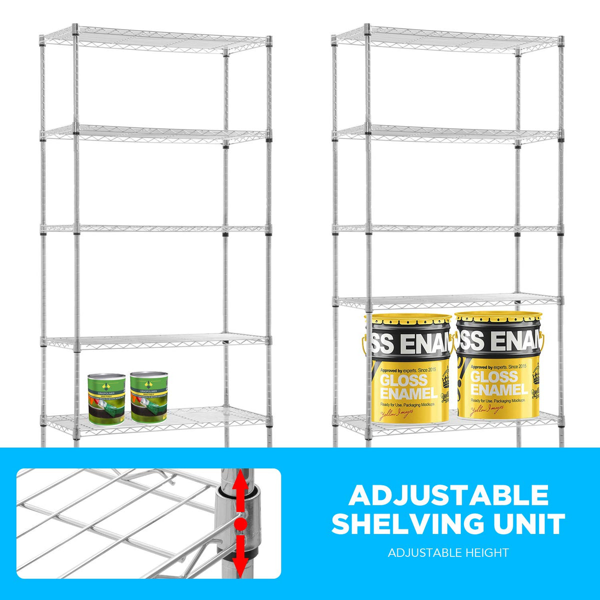 30" L×14" W×60" H Wire Shelving Unit Commercial Metal Shelf with 5 Tier Casters Adjustable Layer Rack Strong Steel for Restaurant Garage Pantry Kitchen Garage