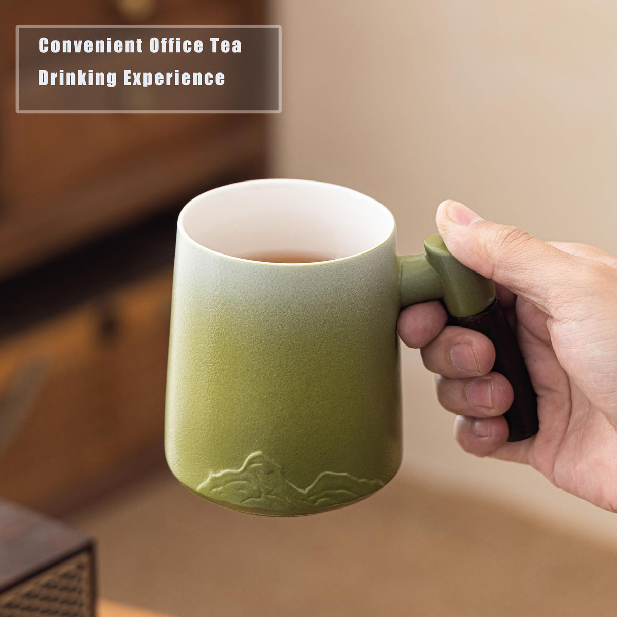 12oz Wood Handle Tea Mug with Infuser Lid