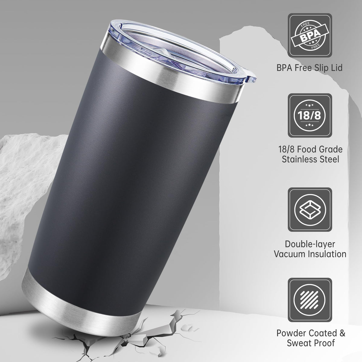 20 oz Tumblers Bulk Stainless Steel Tumbler with Lid Double Wall Vacuum Insulated Coffee Mug 20oz Powder Coated Cup for Hot and Cold Drinks (12 Count)