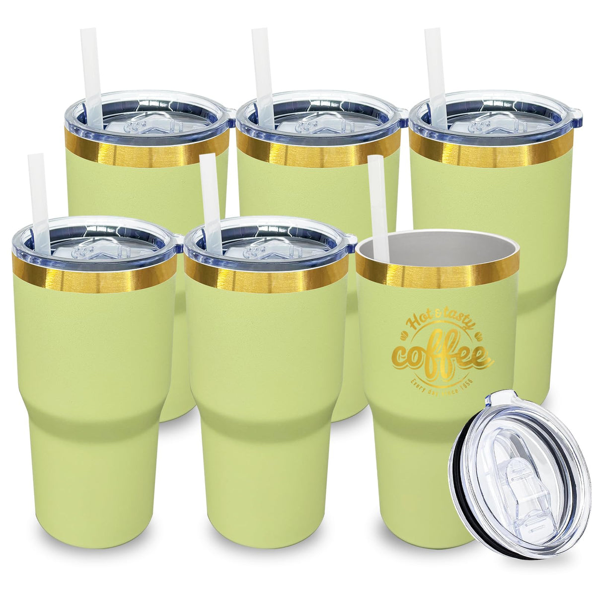 20 oz Tumbler Bulk Stainless Steel Tumblers with Lids and Straws LightGreen (6 Count)