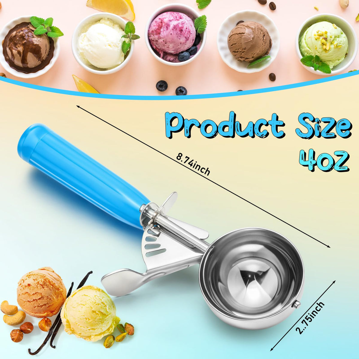 2 Pcs Ice Cream Scooper with Trigger (2 Count)