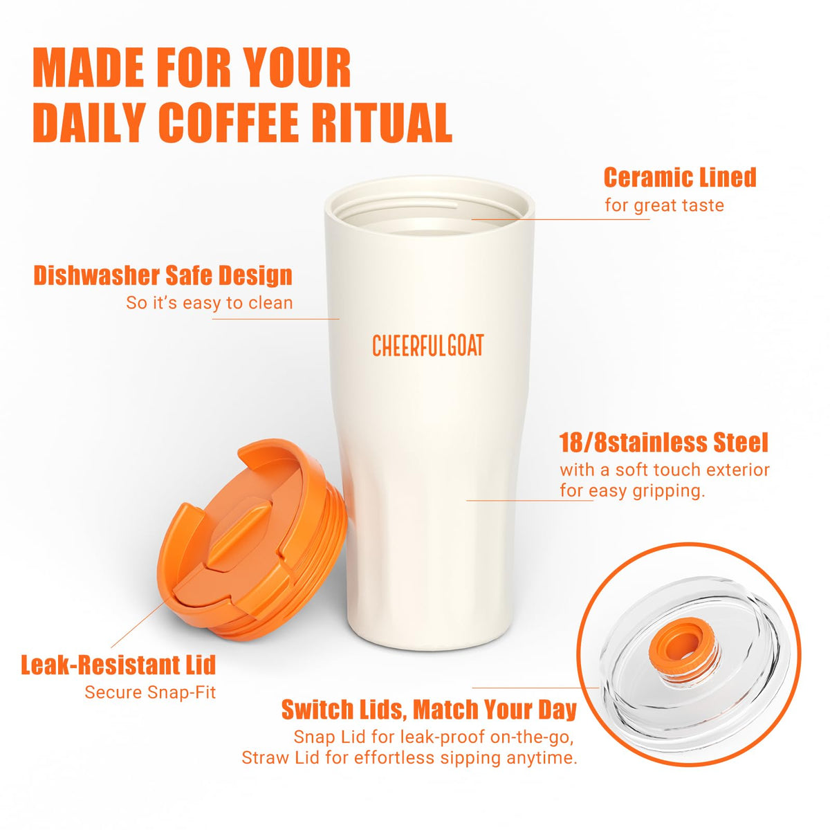 Ceramic Travel Tumbler Ceramic Coffee Mug with 2 Lids