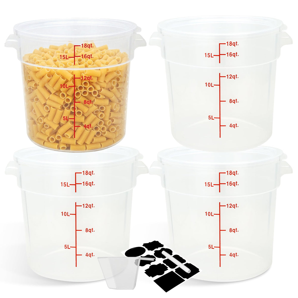4 Pack 18 Qt Round Food Storage Containers with Lids (4 Count)