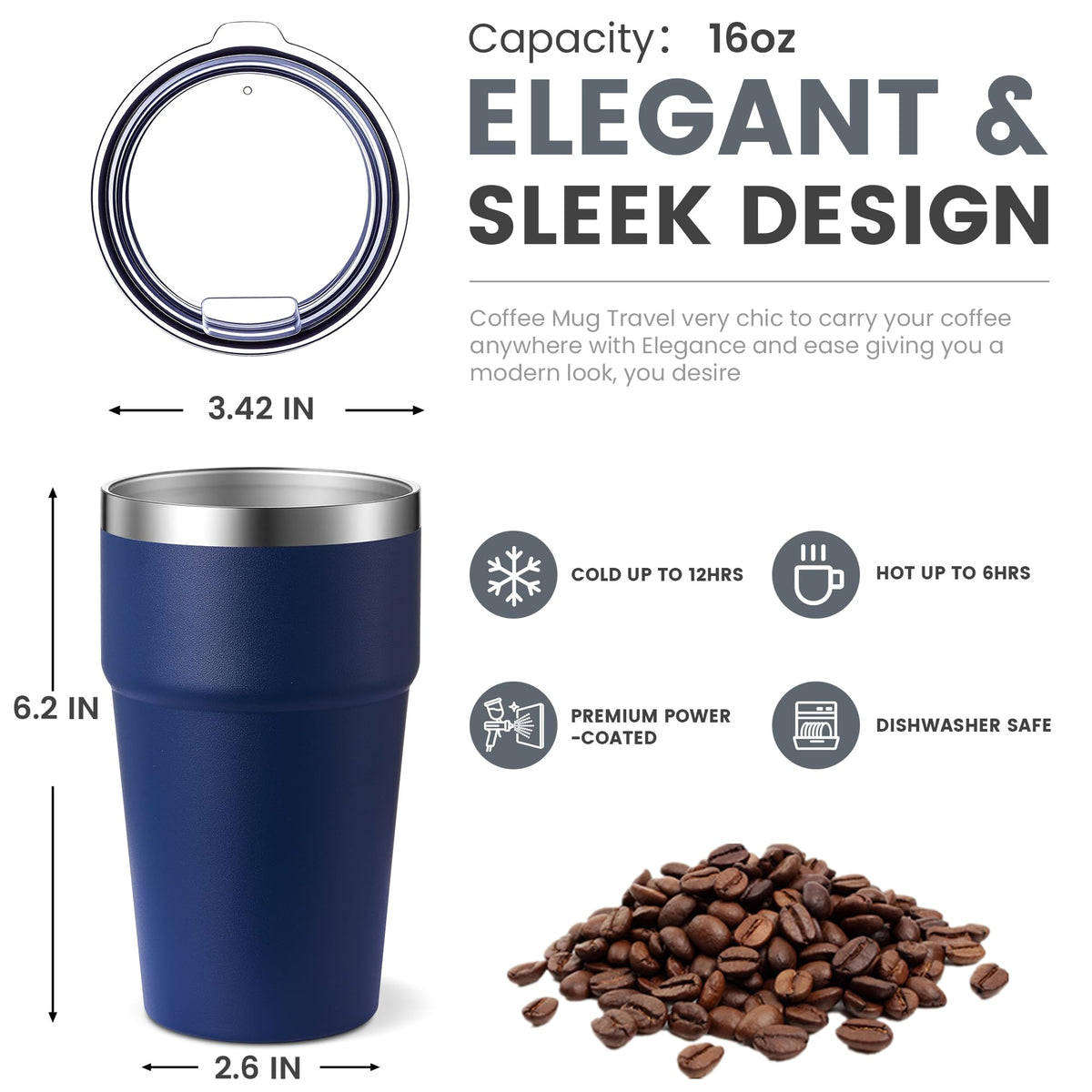 16oz Tumbler Double Wall Vacuum Insulated Travel Mug Bulk (12 Count)
