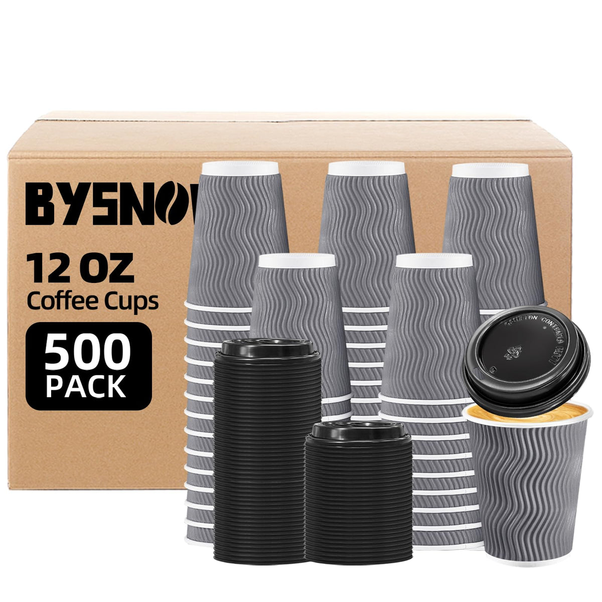 500 Pack 12 oz Paper Coffee Cups with Lids Disposable for Hot Drink (500 Count)