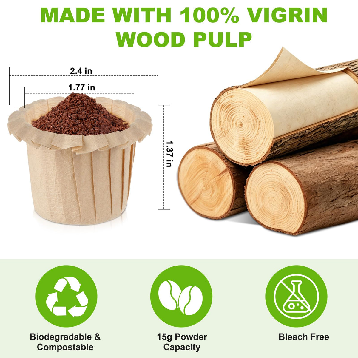 Disposable K Cup Paper Coffee Filters (300 Count)