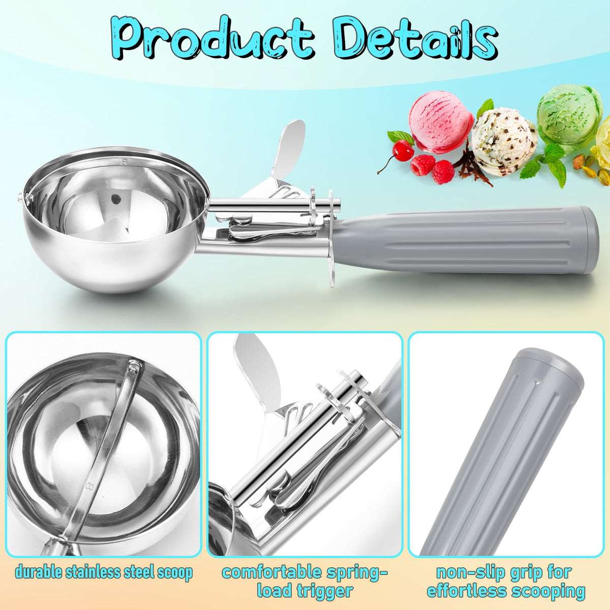 4 Pcs Ice Cream Scooper with Trigger