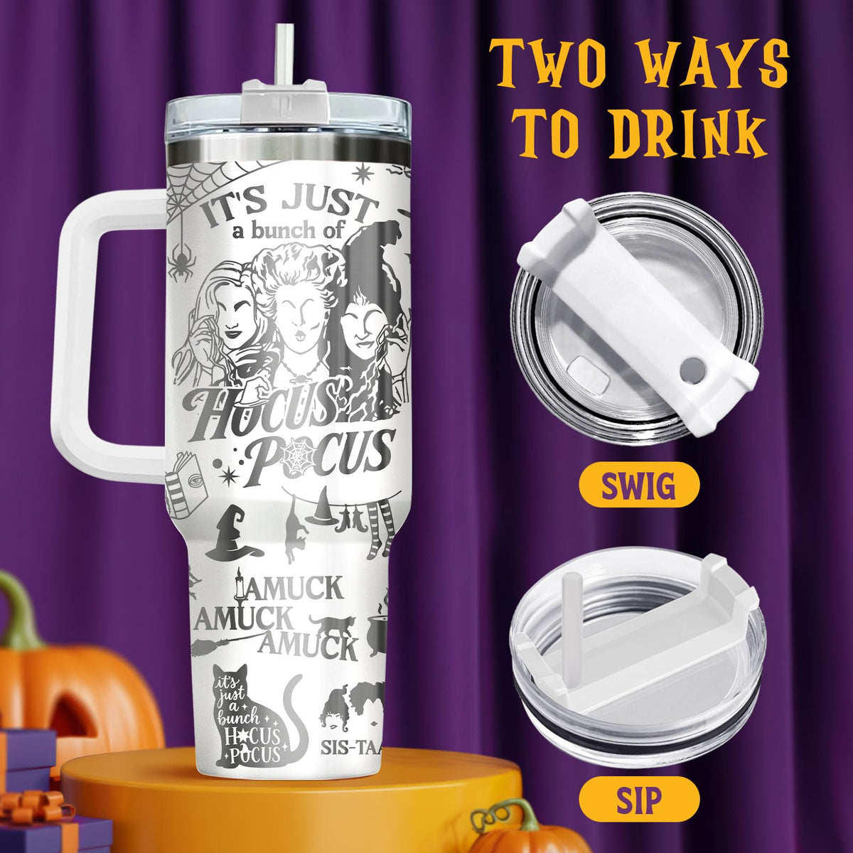 Hocus Witch Sisters Funny 40 oz Tumbler with Handle