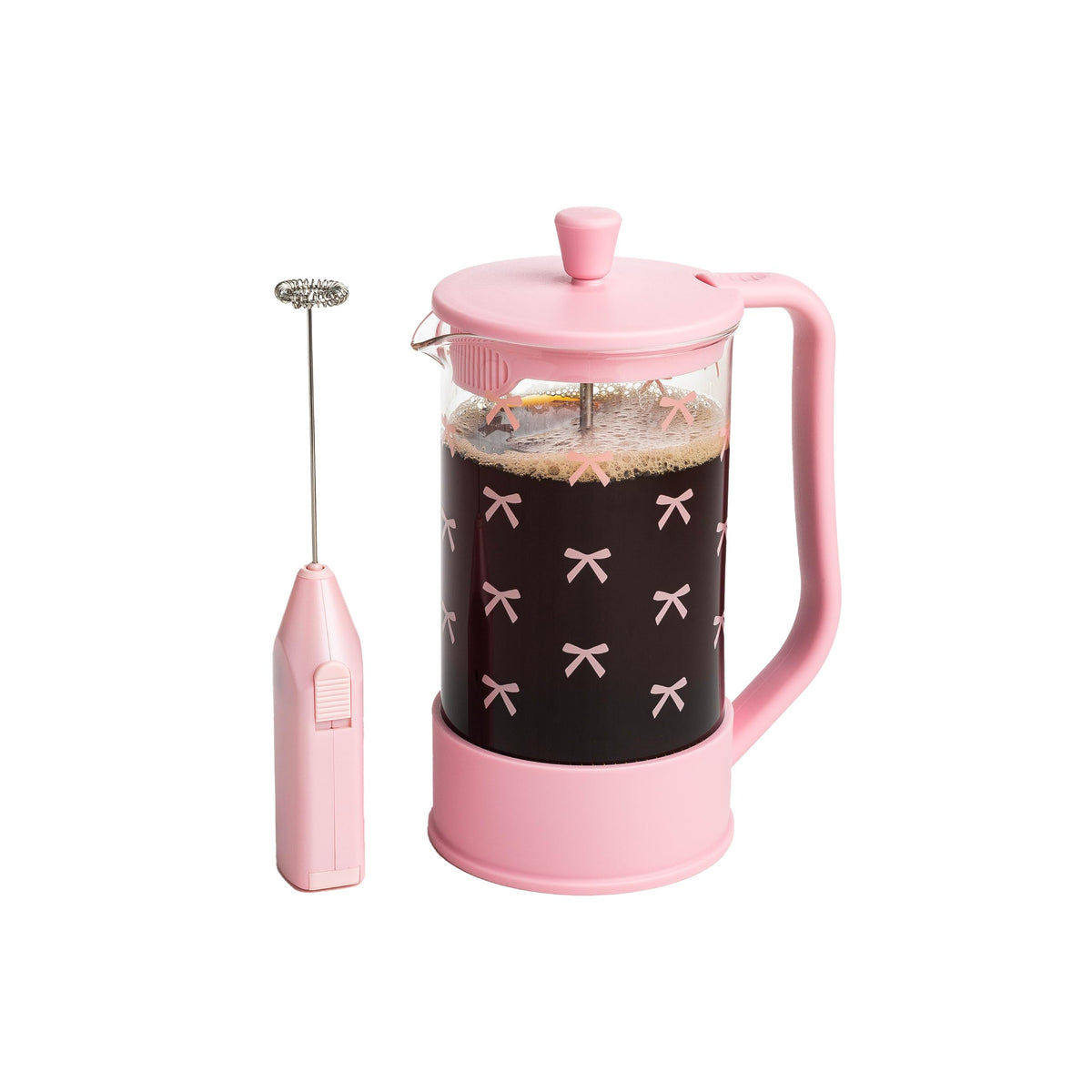 Bow Design French Press and Frother Coffee Gift Set (2 Count)