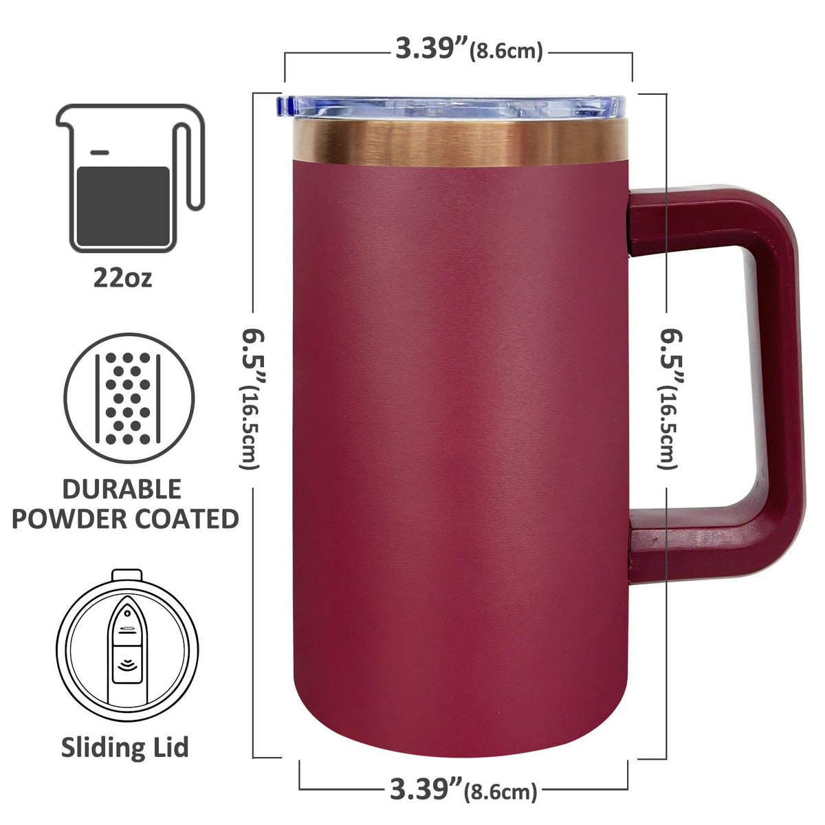 22oz Insulated Coffee Mug Bulk with Handle and Lid Red (4 Count)