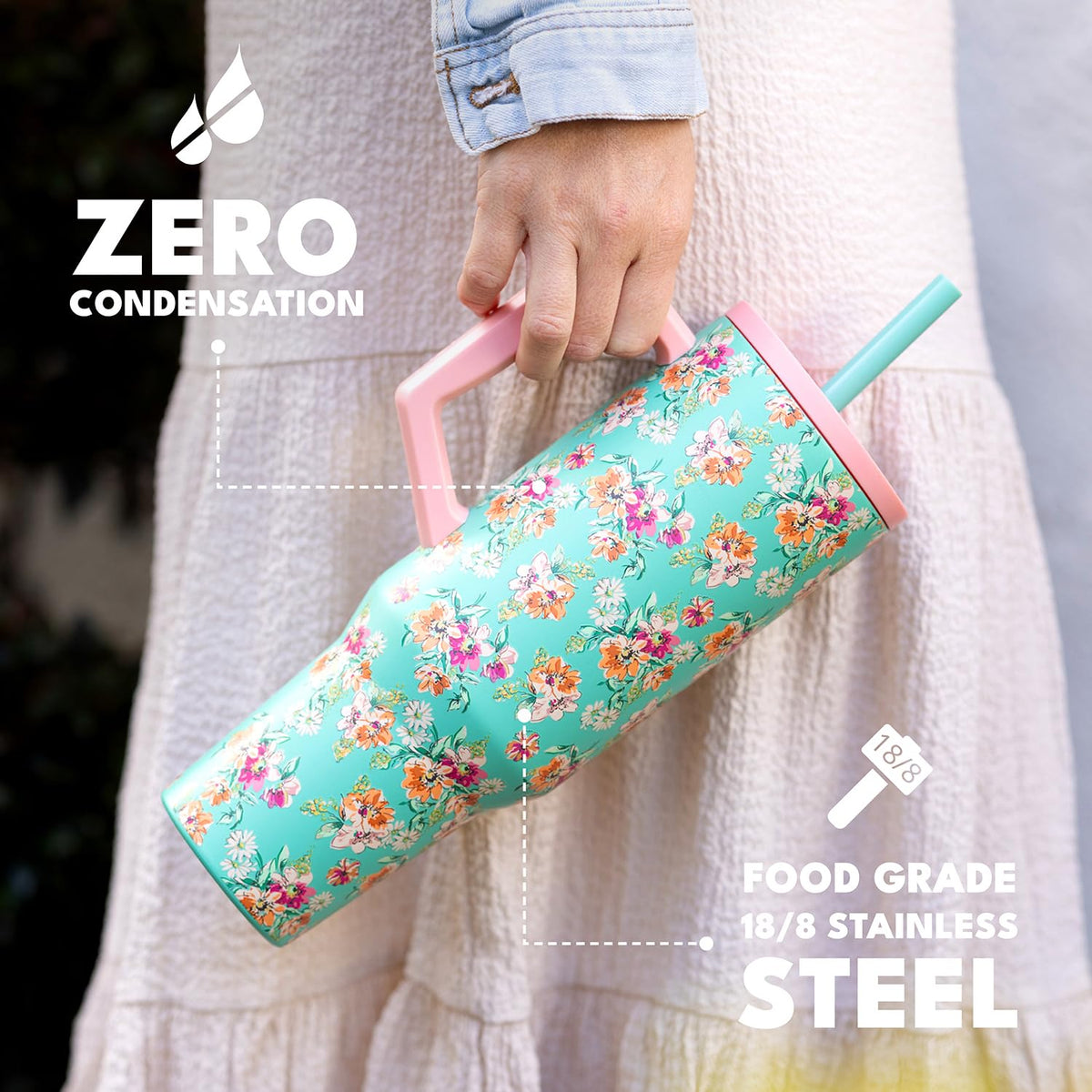 Spill Proof 40oz Insulated Tumbler with Handle & Straw Travel Mug