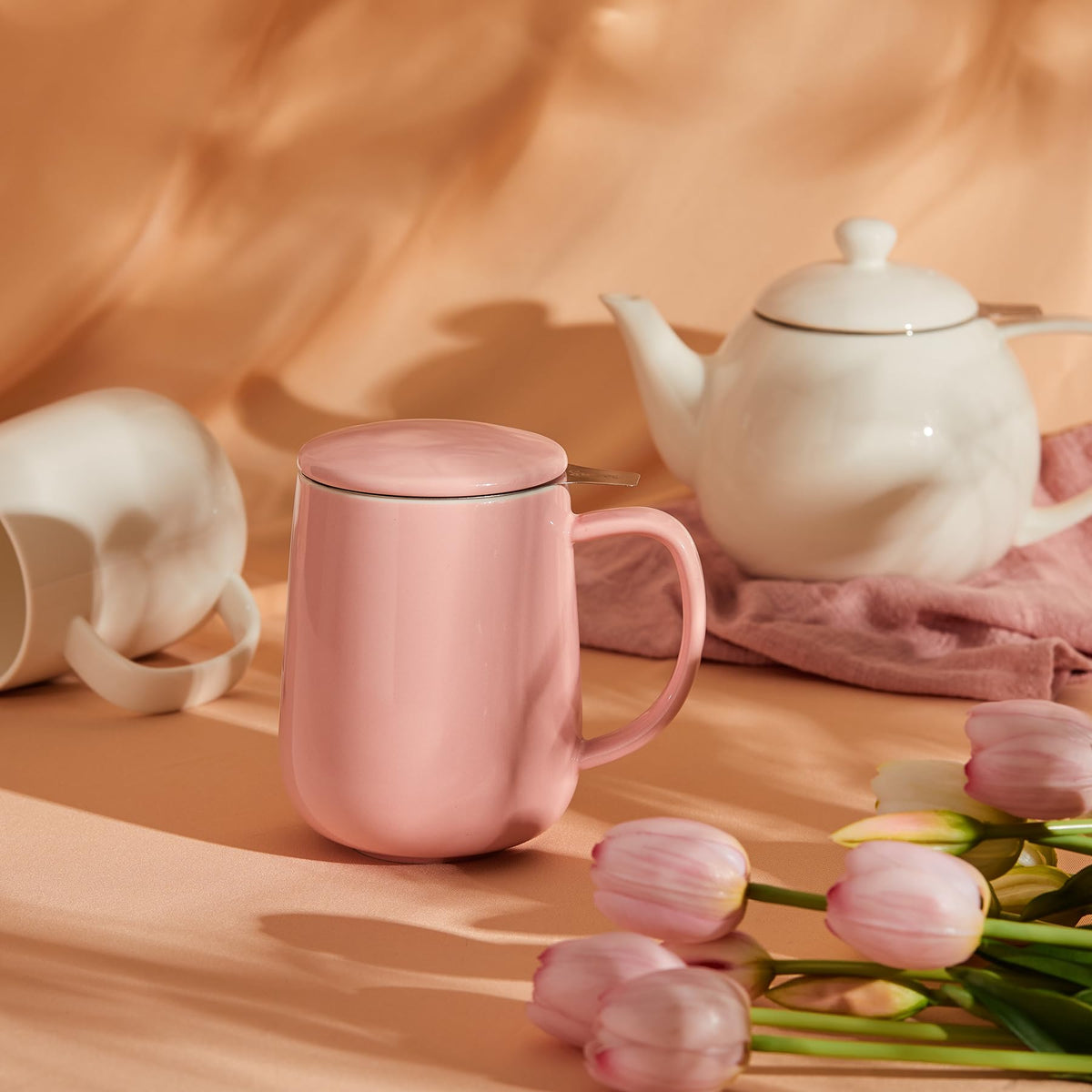 20 OZ Porcelain Tea Mug with Infuser and Lid
