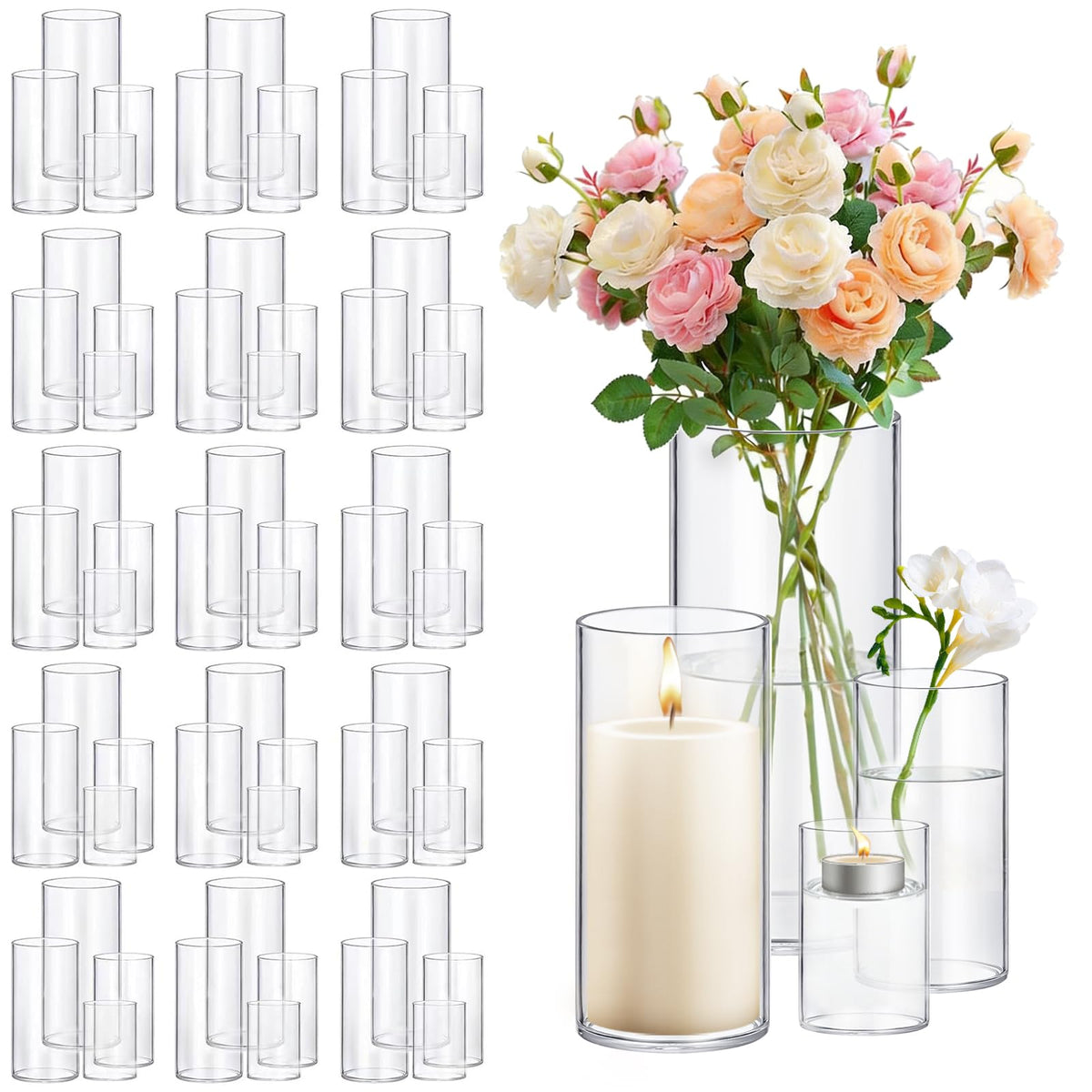64 Pack Thick Glass Cylinder Vases 4