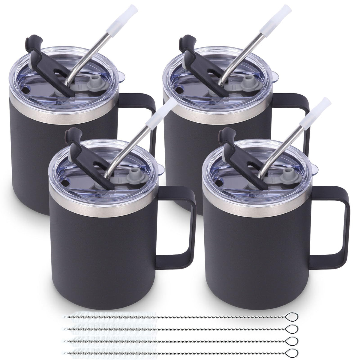 12oz Insulated Leakproof Coffee Mug with Flip & Straw Lid Bulk 4 Pack (2 Count)