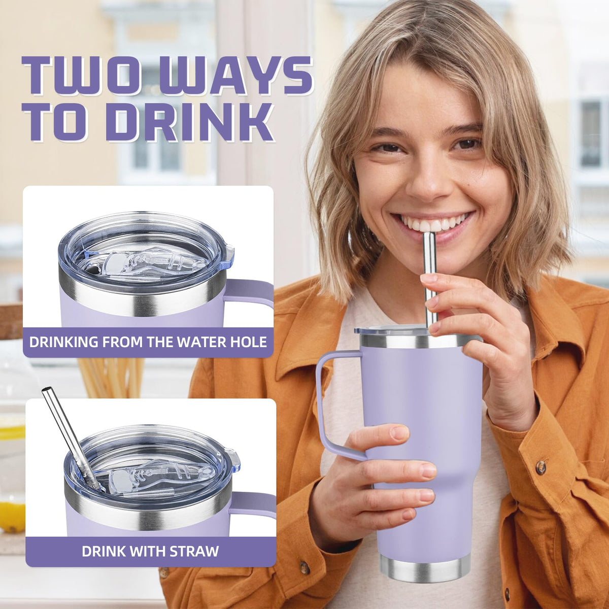 20 oz Tumbler with Handle Stainless Steel Insulated Coffee Mug Tumbler with Lid and Straw Double Wall Vacuum Insulated Coffee Mug Leak Proof Travel Tumbler for Hot and Cold Drink