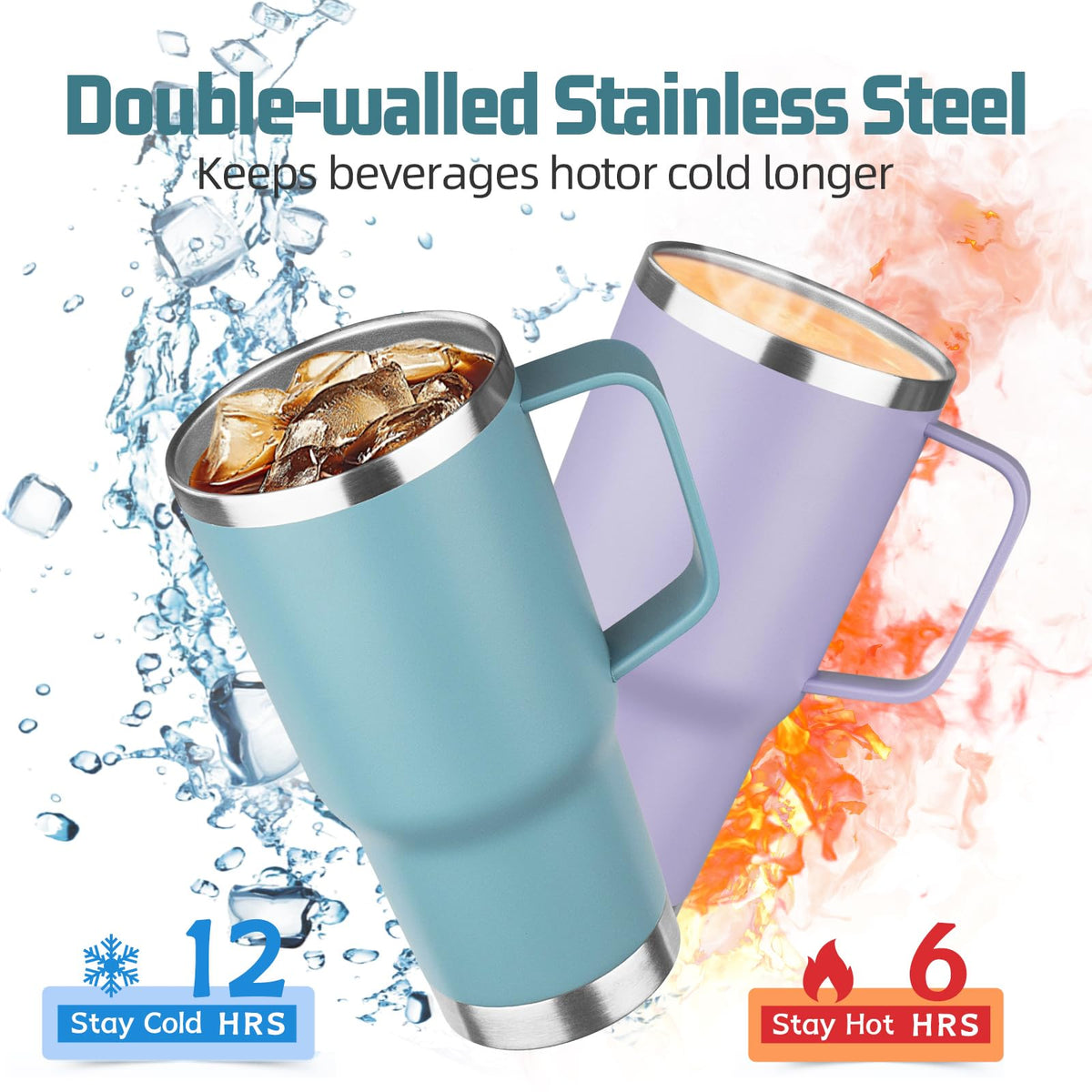 20 oz Tumbler with Handle Stainless Steel Insulated Coffee Mug Tumbler with Lid and Straw Double Wall Vacuum Insulated Coffee Mug Leak Proof Travel Tumbler for Hot and Cold Drink (4 Count)