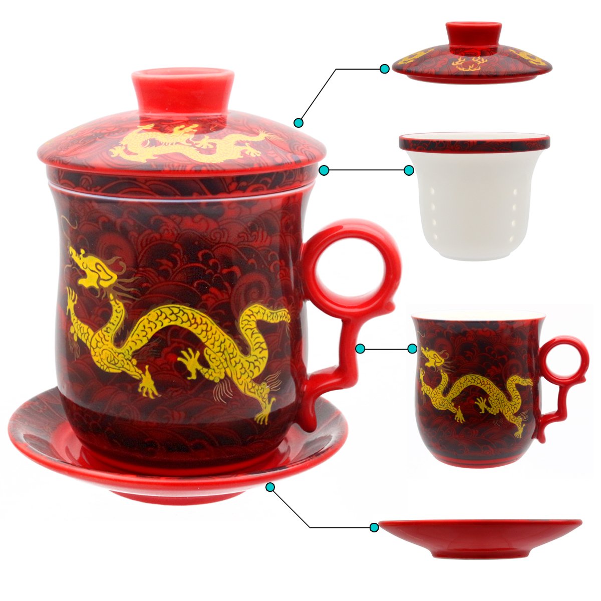 PLESIU Yuhytop Groye Tea Talent Porcelain Tea Cup with Infuser Lid and Saucer Sets